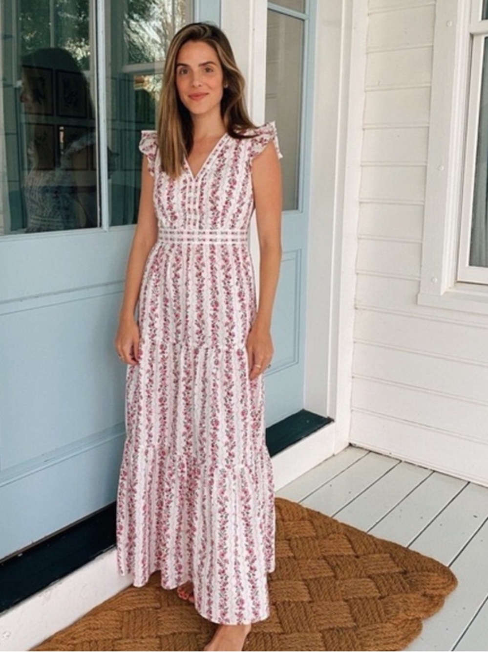 New! Gal Meets Glam Rosie Floral Flutter Sleeve Maxi Dress 🌹 size 6 - Picture 6 of 16